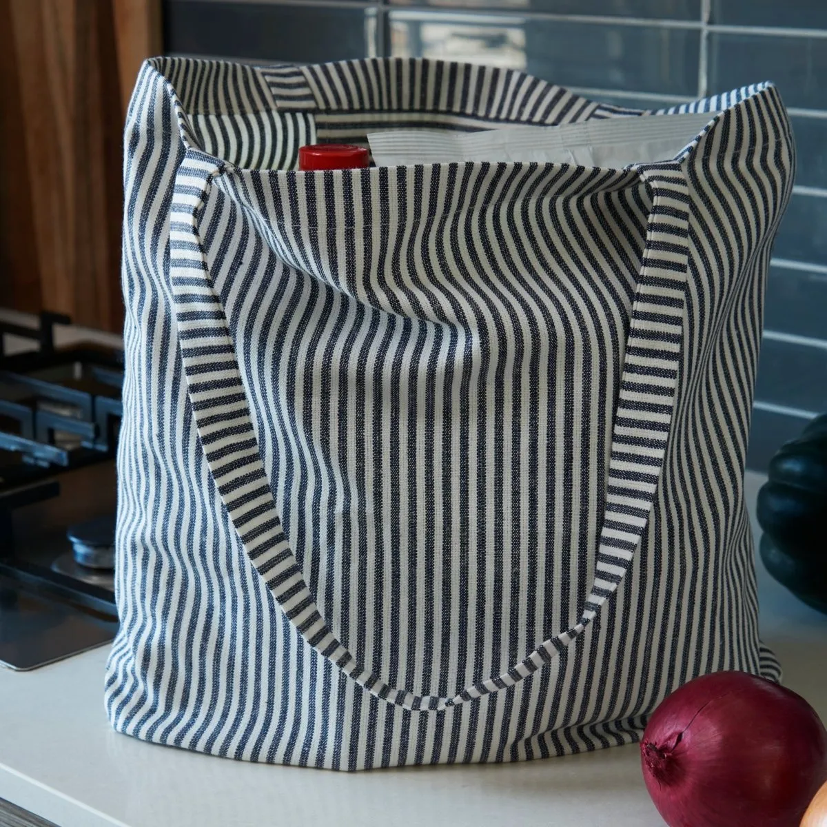 Central Standards Everyday Tote (Navy/Natural Stripe)