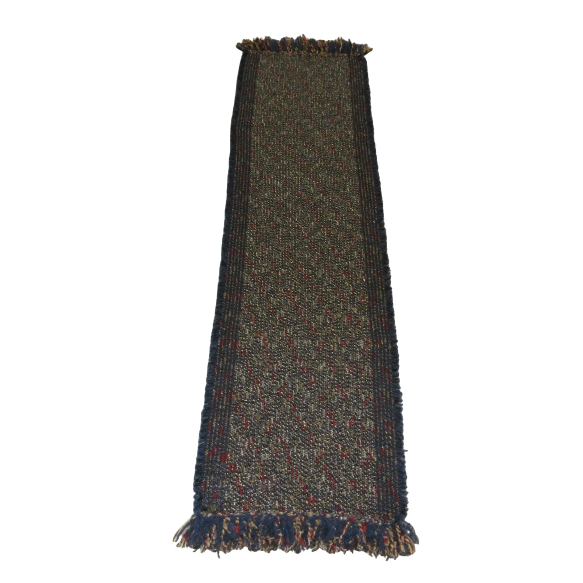 Chanel Blue Multi Fringed Wool Tweed Knit Scarf