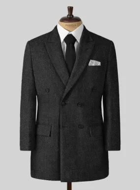 Charcoal Herringbone Tweed Overcoat