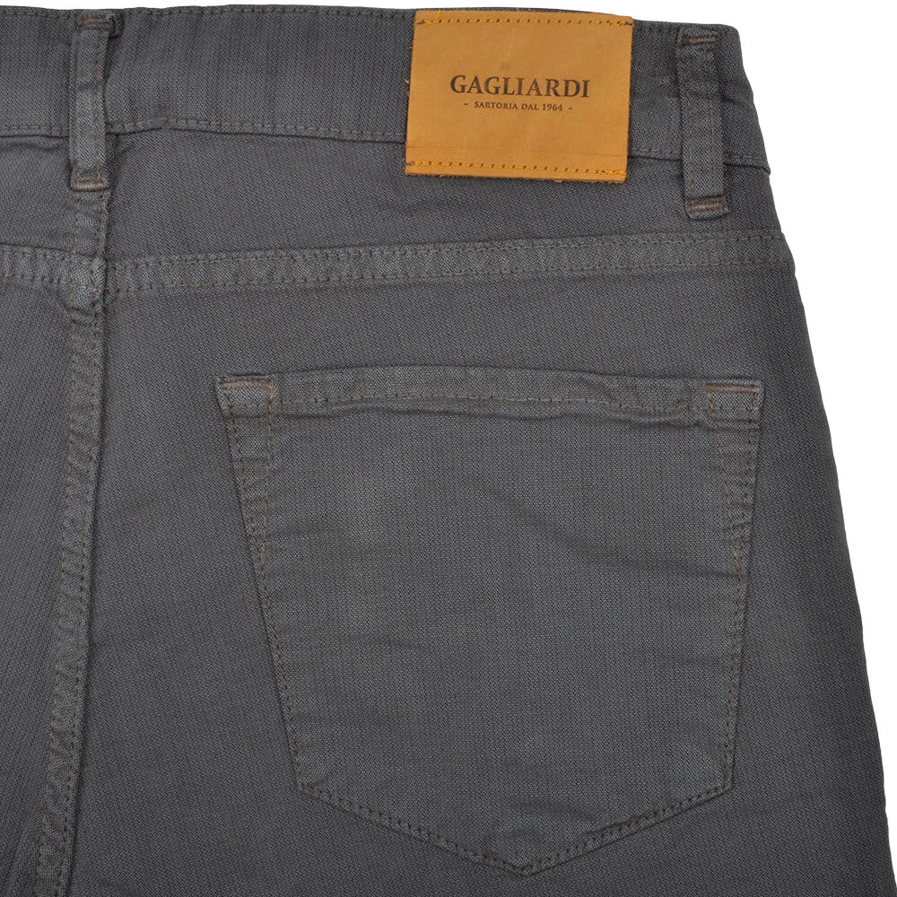 Charcoal Stretch Cotton Textured Five Pocket Trousers