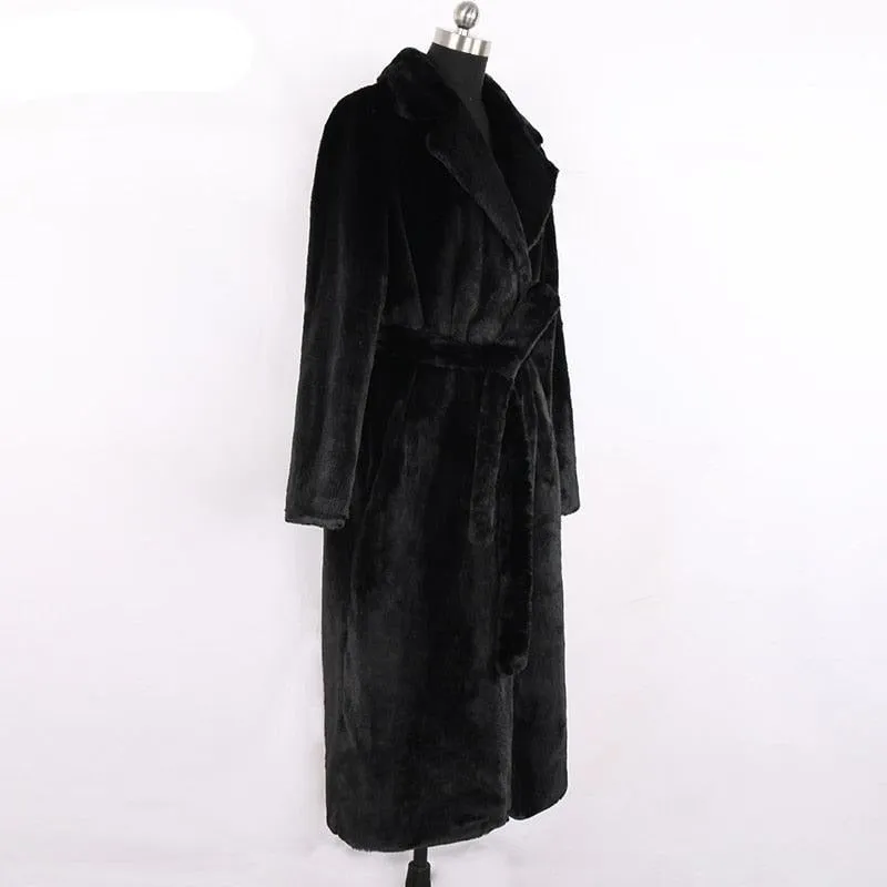 Chic Winter Luxe: Korean-Style Faux Fur Long Coat for Fashion Forward Individuals