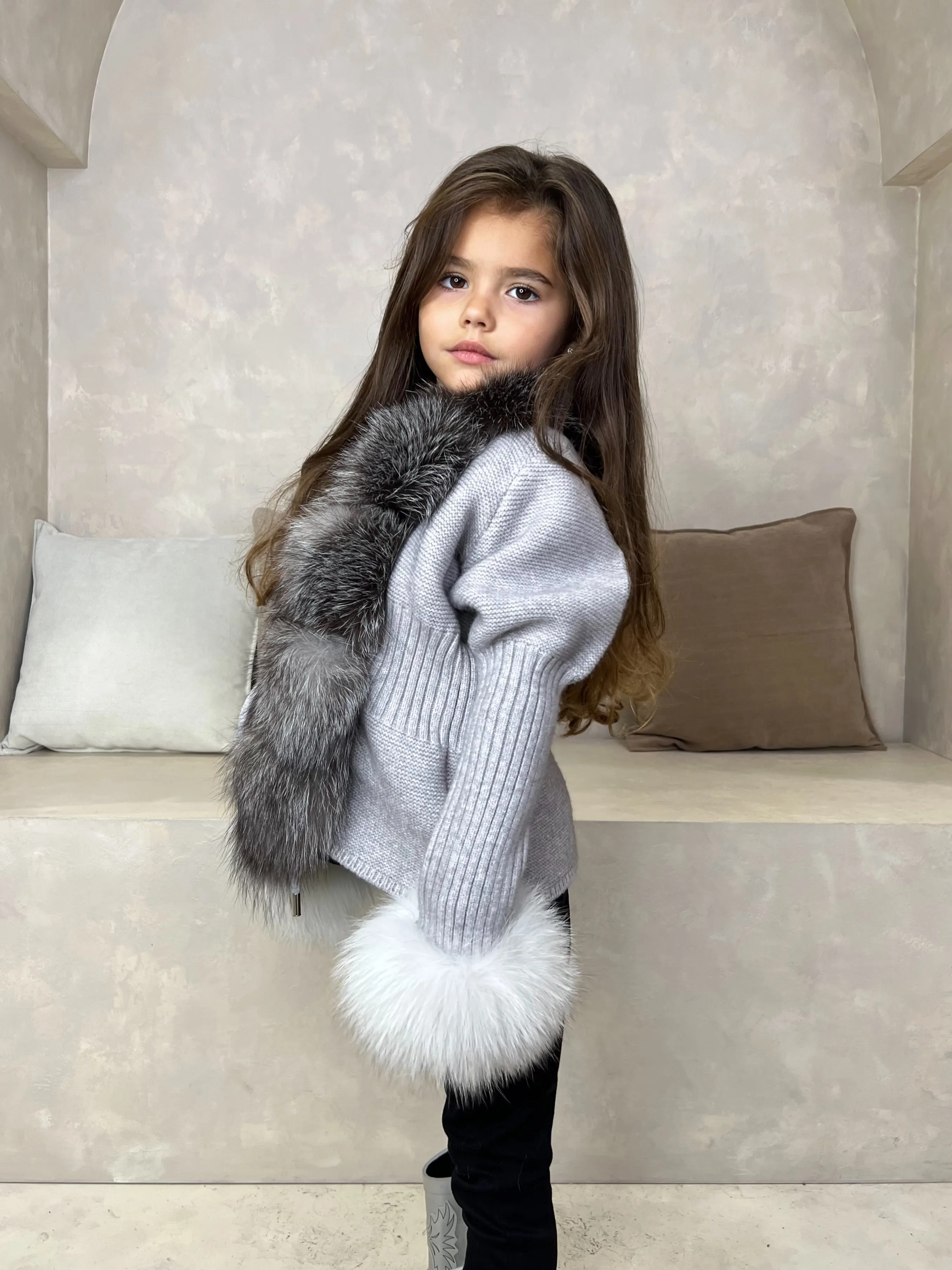 Childrens Grey/Two Tone Luxury Fur Cardigan