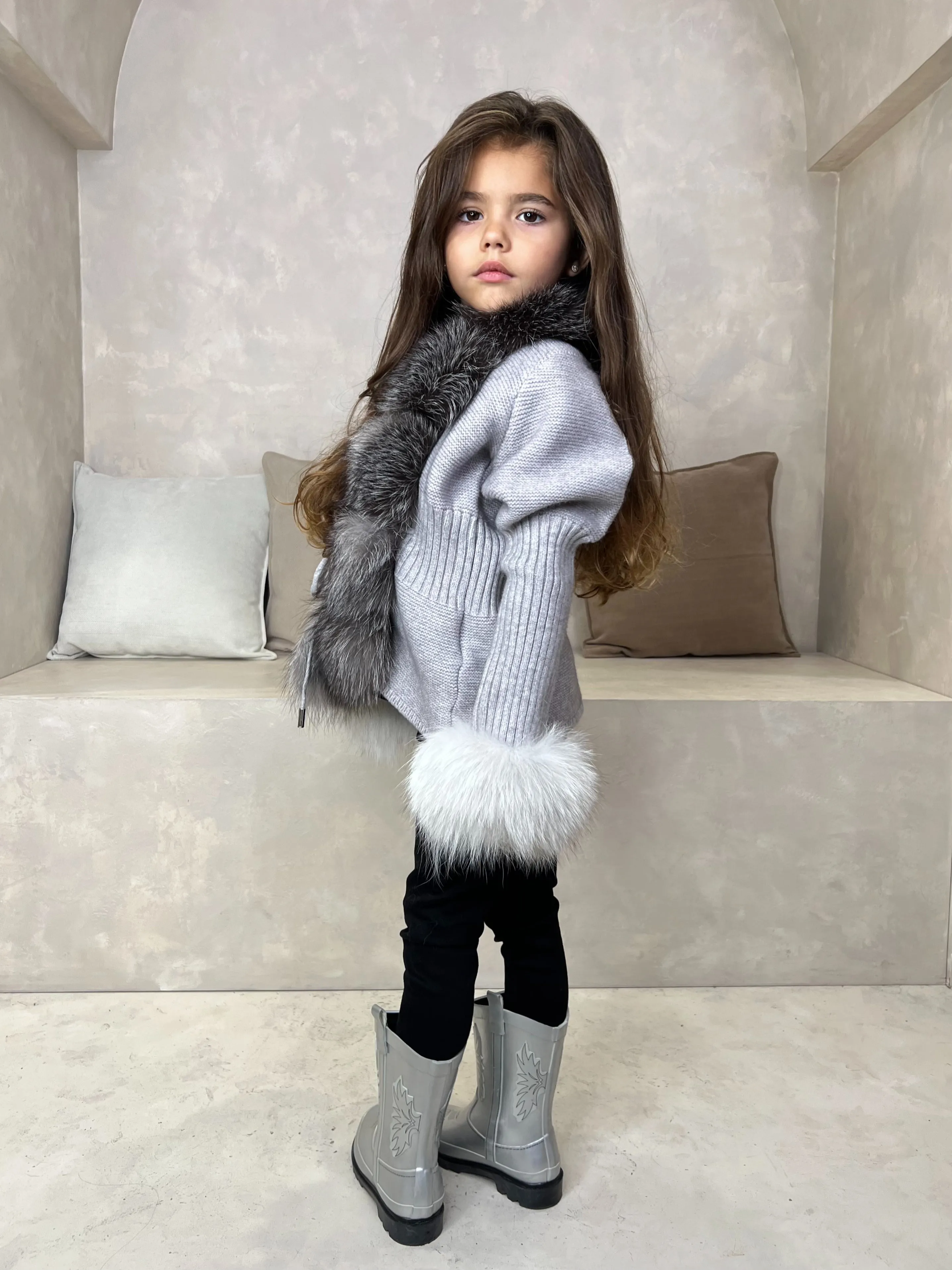 Childrens Grey/Two Tone Luxury Fur Cardigan