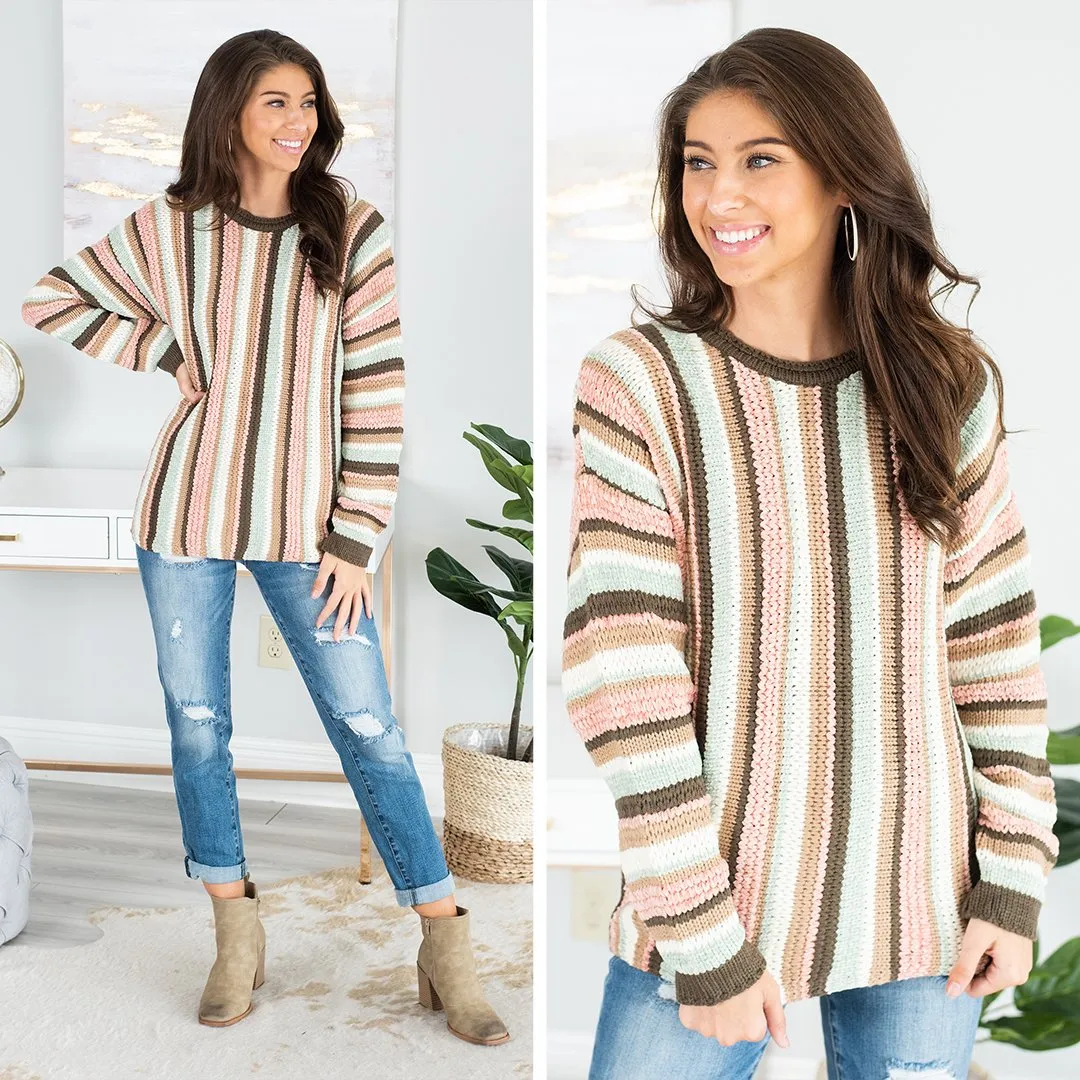 Chill Out Olive Green Striped Sweater