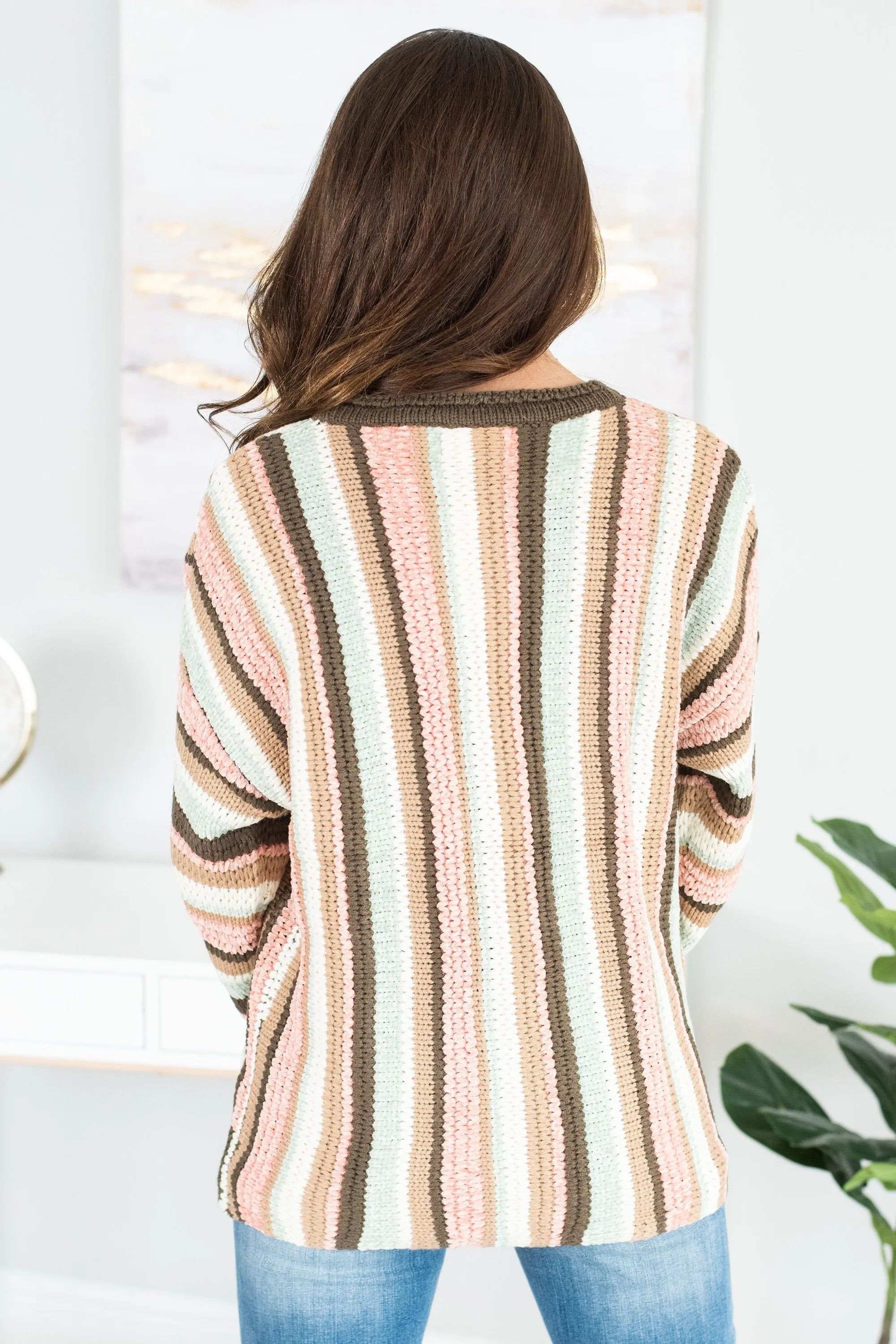 Chill Out Olive Green Striped Sweater