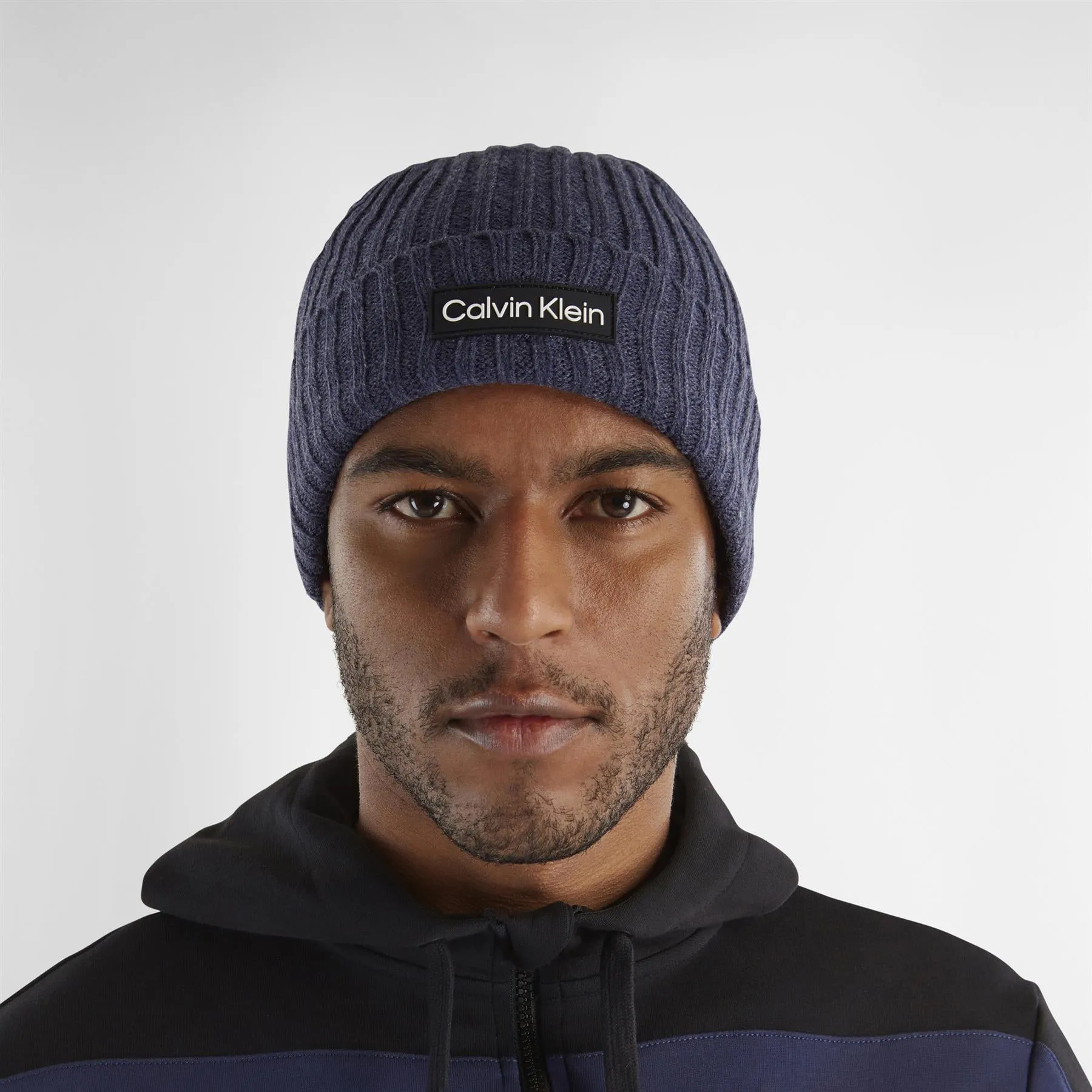 Chunky Knit Badge Beanie Peacoat Marl - AW23