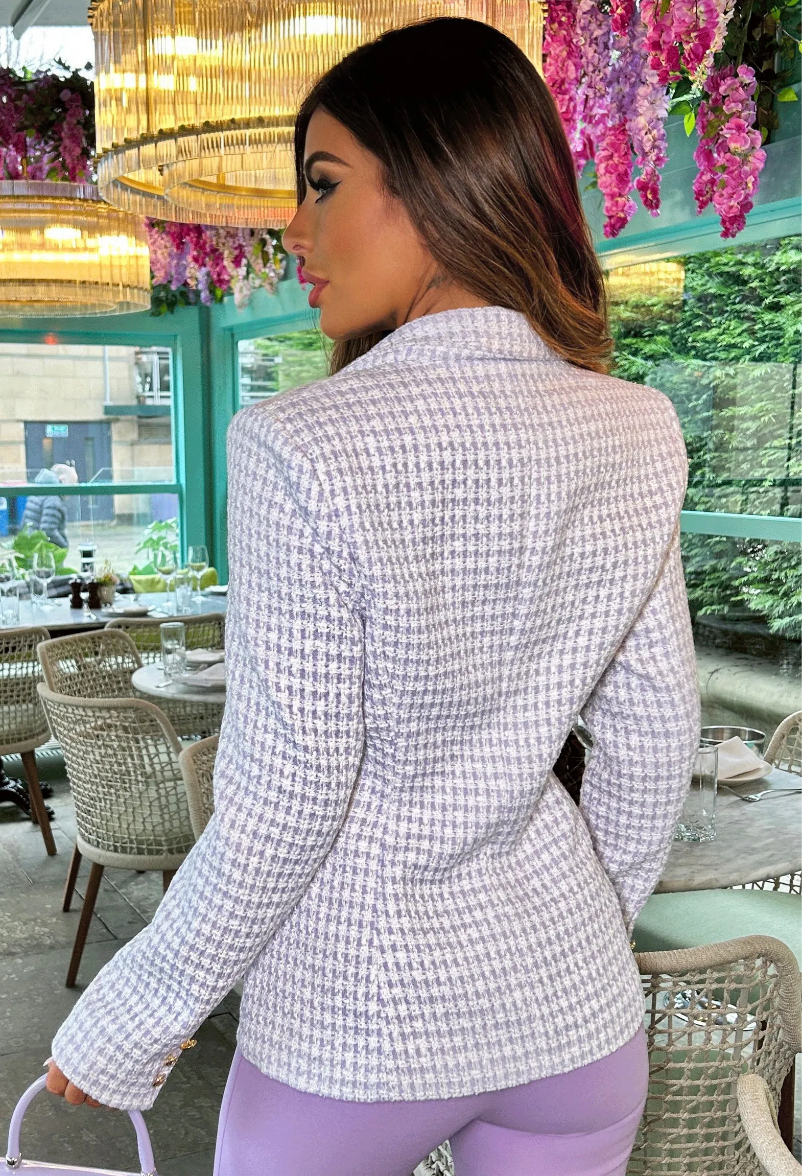 Coco Sensation Lilac Houndstooth Tweed Blazer