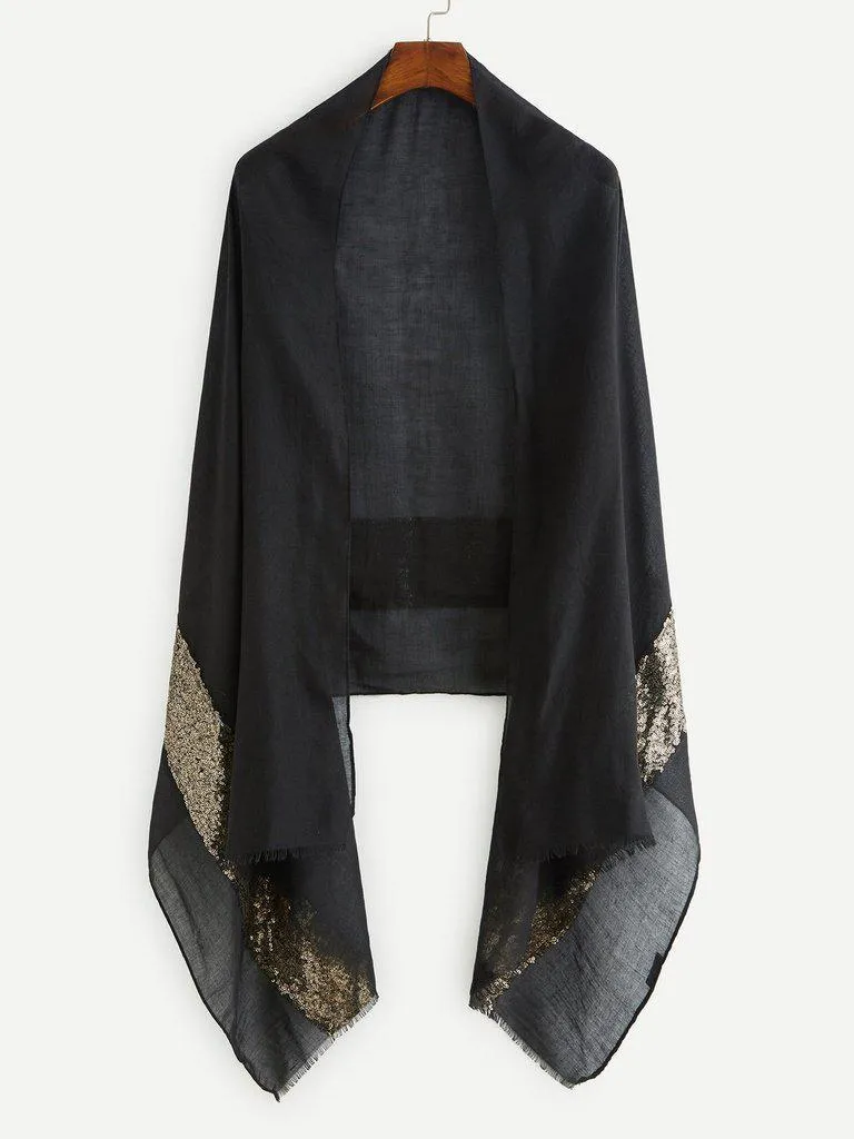 Contrast Sequin Panel Raw Edge Scarf