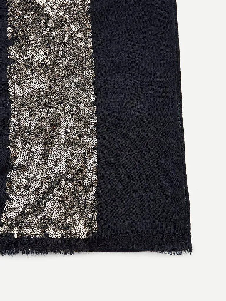 Contrast Sequin Panel Raw Edge Scarf