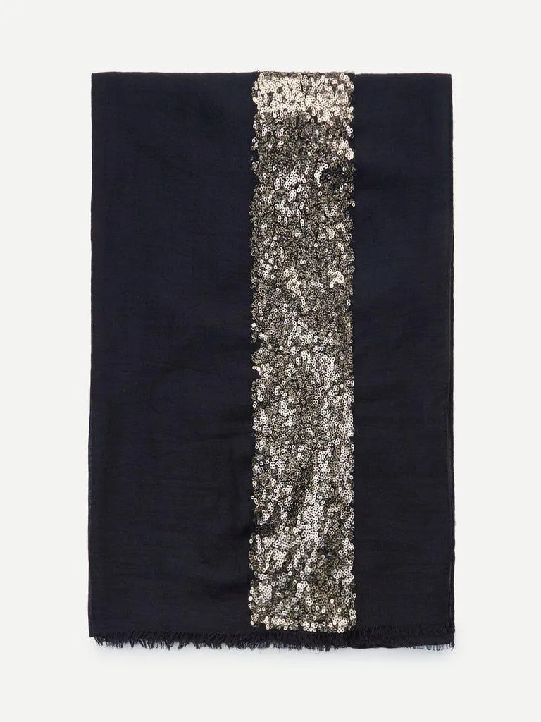 Contrast Sequin Panel Raw Edge Scarf