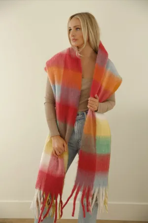 Cozy Feels Multicolor Fringe Scarf - Rainbow