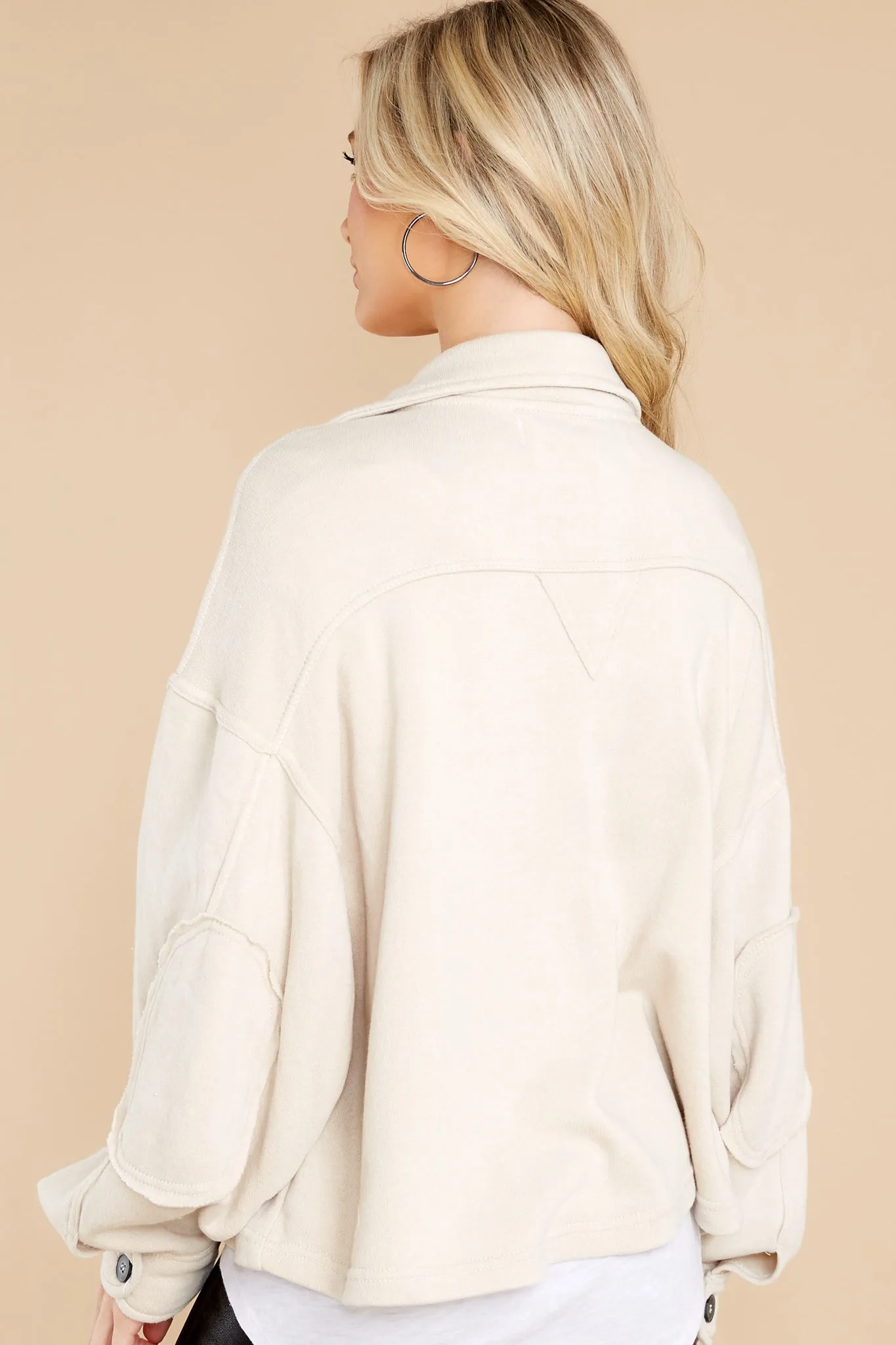 Cream Burnout Cropped Shirt Jacket