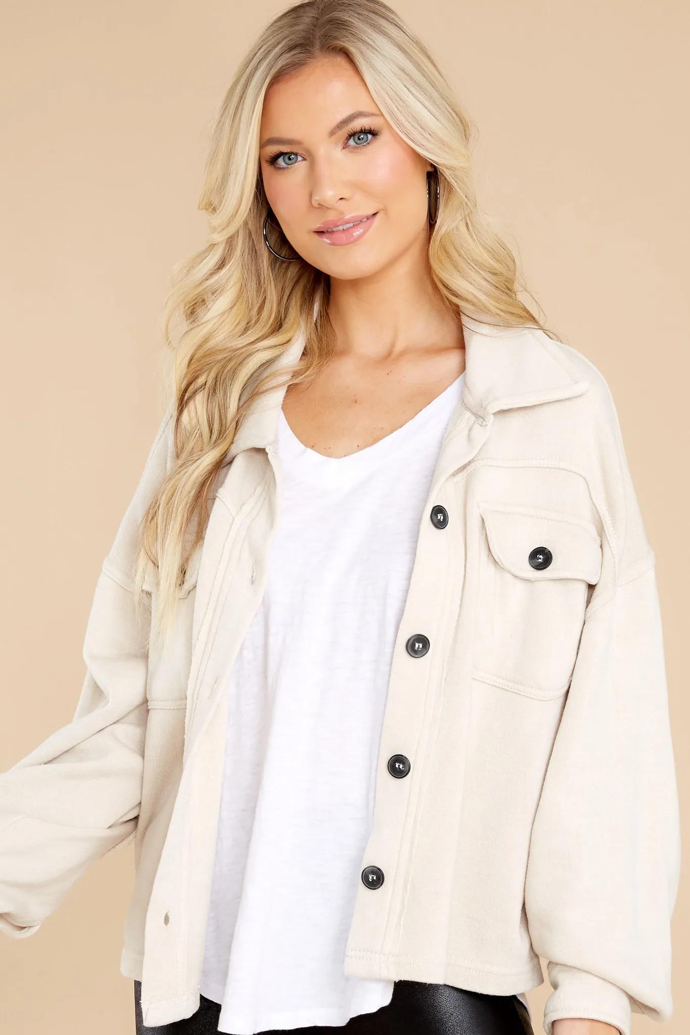 Cream Burnout Cropped Shirt Jacket