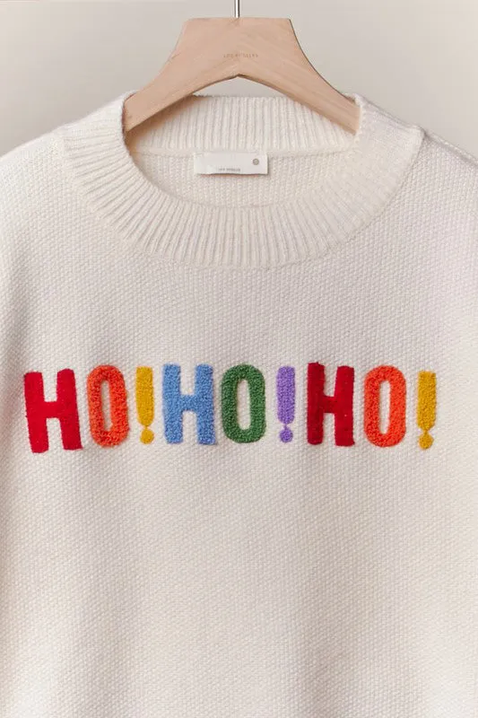 Cream Ho Ho Ho Merry Christmas Textured Letters Sweater