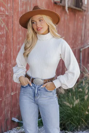 Cream Turtleneck Ribbed Bodysuit