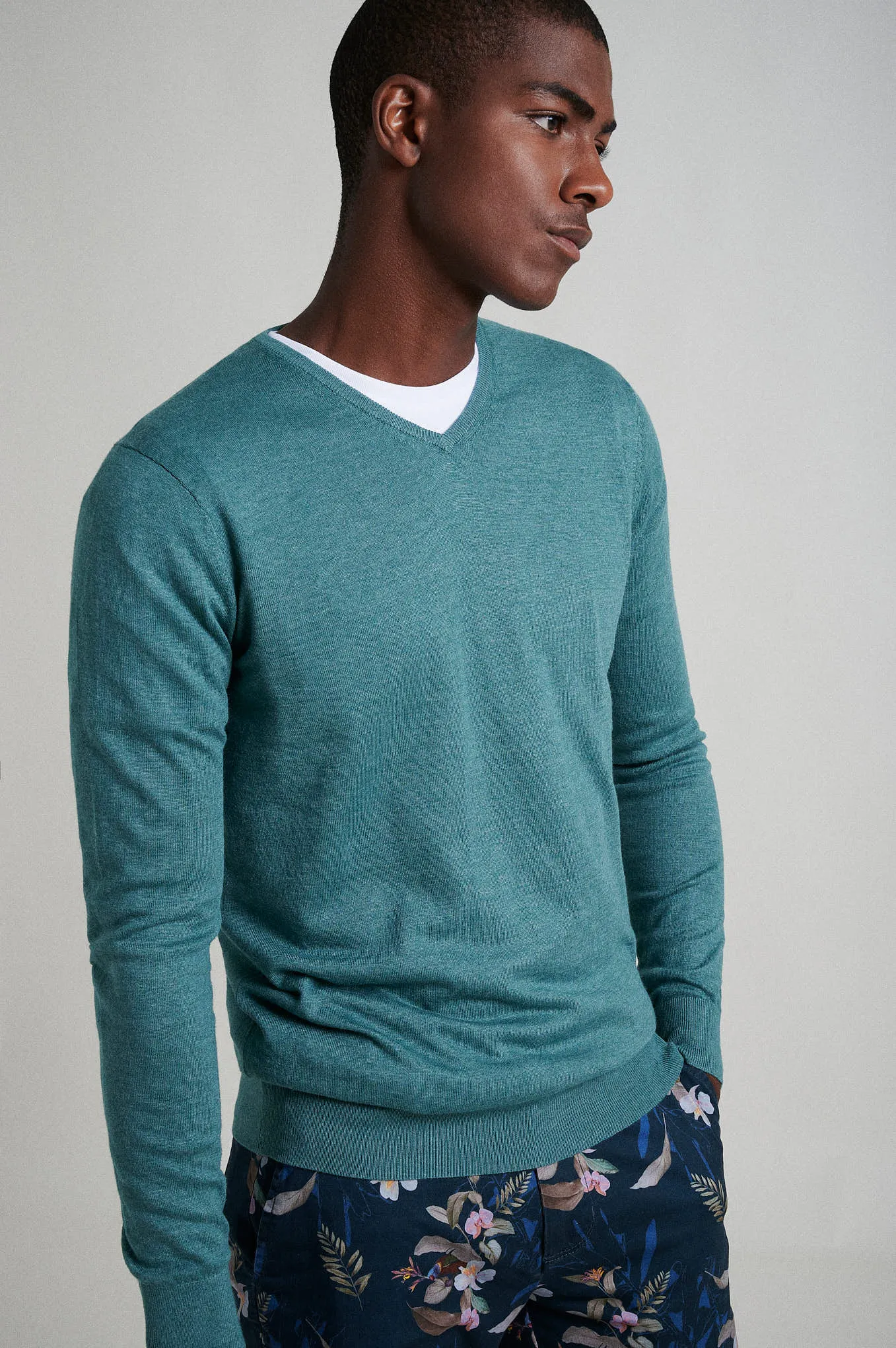 Crew neck cotton silk sweater