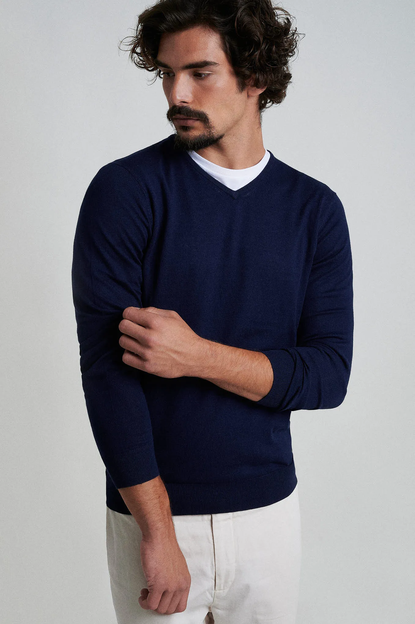 Crew neck cotton silk sweater