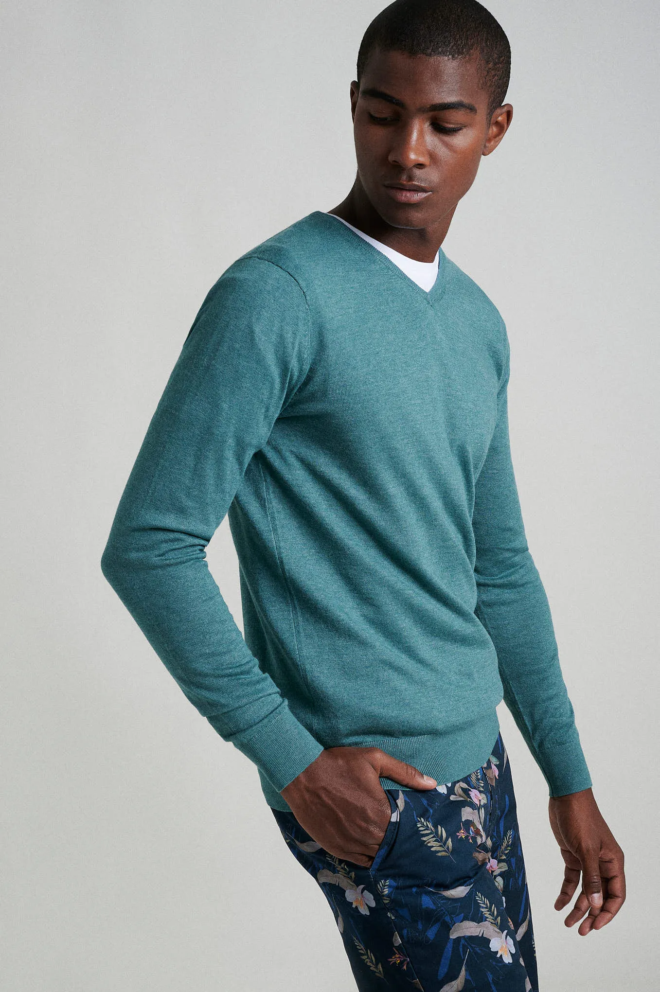 Crew neck cotton silk sweater