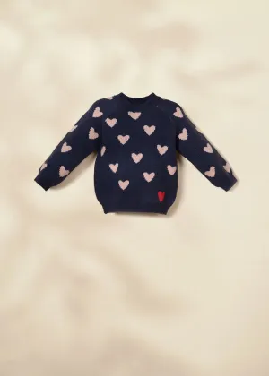 Crew Neck Heart Knit Sweater