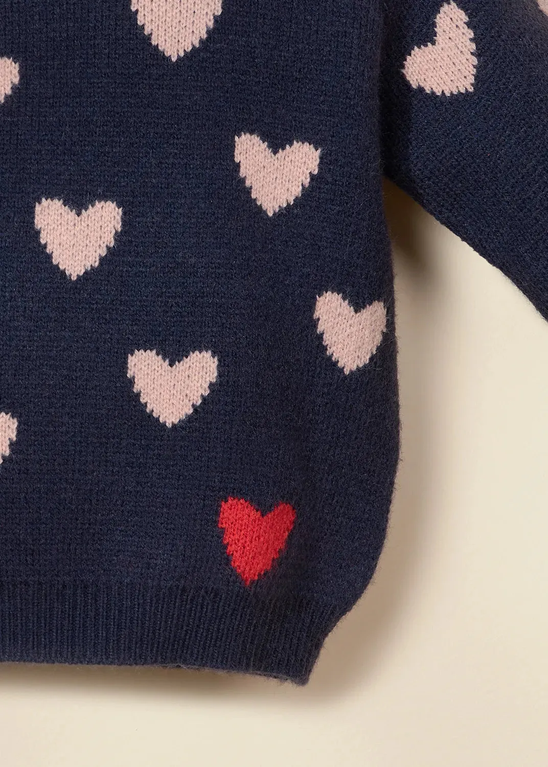 Crew Neck Heart Knit Sweater