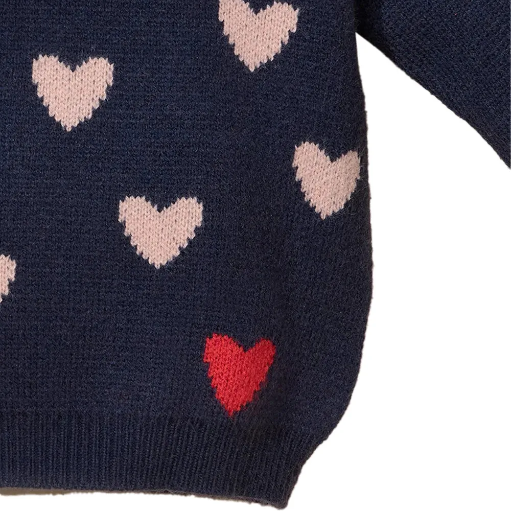 Crew Neck Heart Knit Sweater