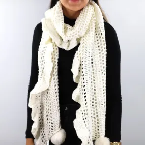 Crochet & Rabbit Fur Scarf - Ivory