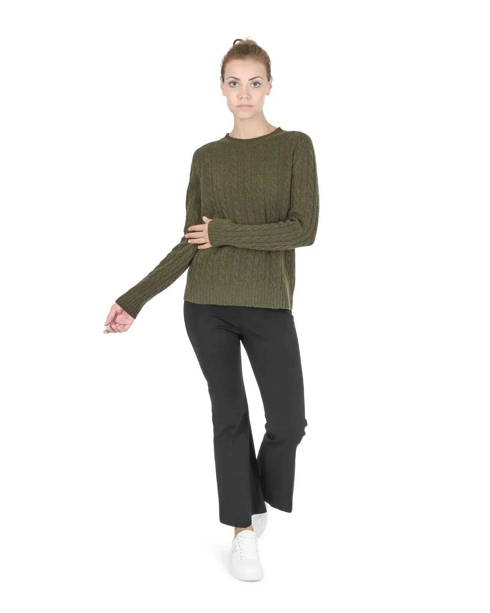 Crown of Edinburgh Cashmere Women's Cashmere Women Round Neck Sweater in Khaki - 38 EU