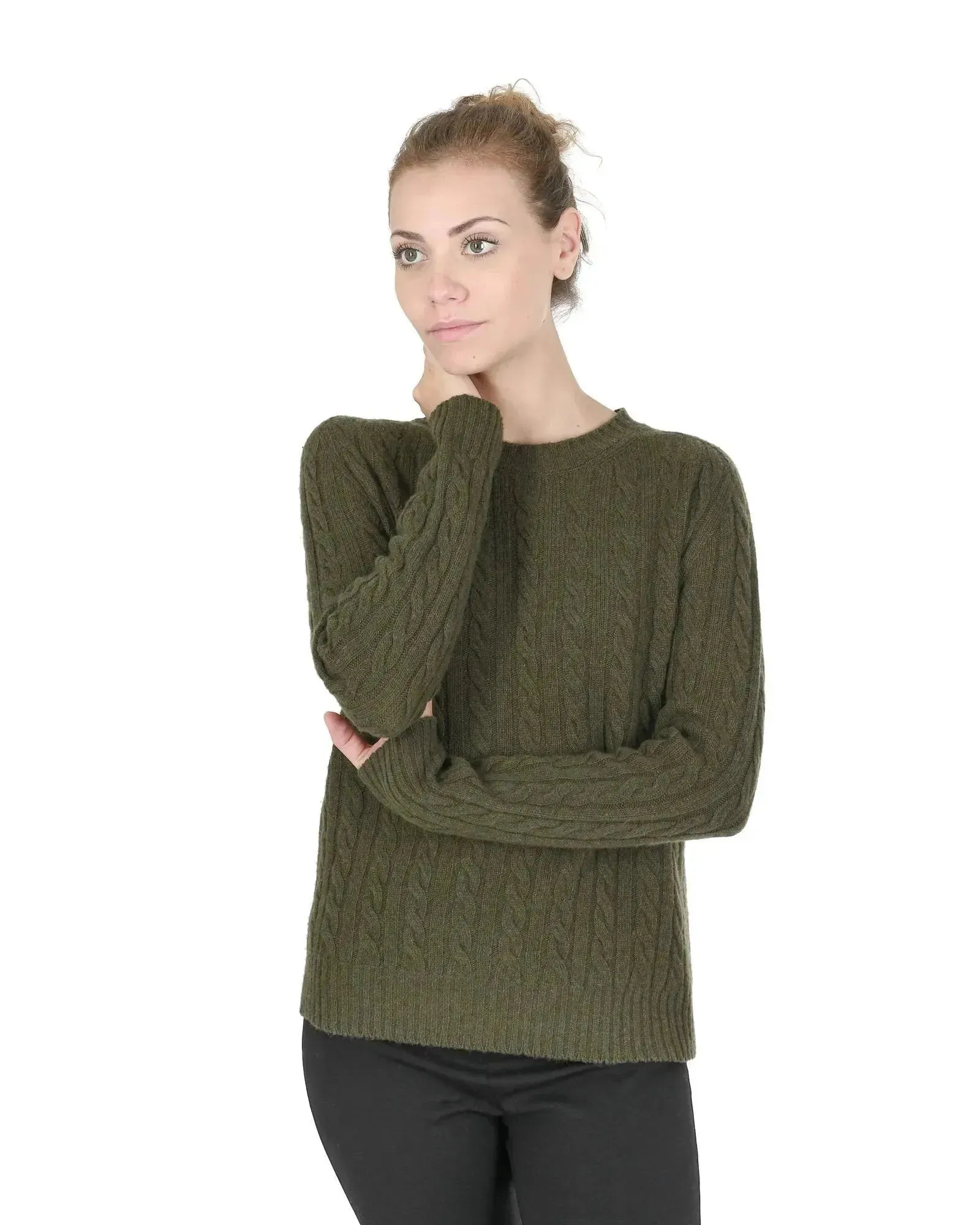 Crown of Edinburgh Cashmere Women's Cashmere Women Round Neck Sweater in Khaki - 38 EU