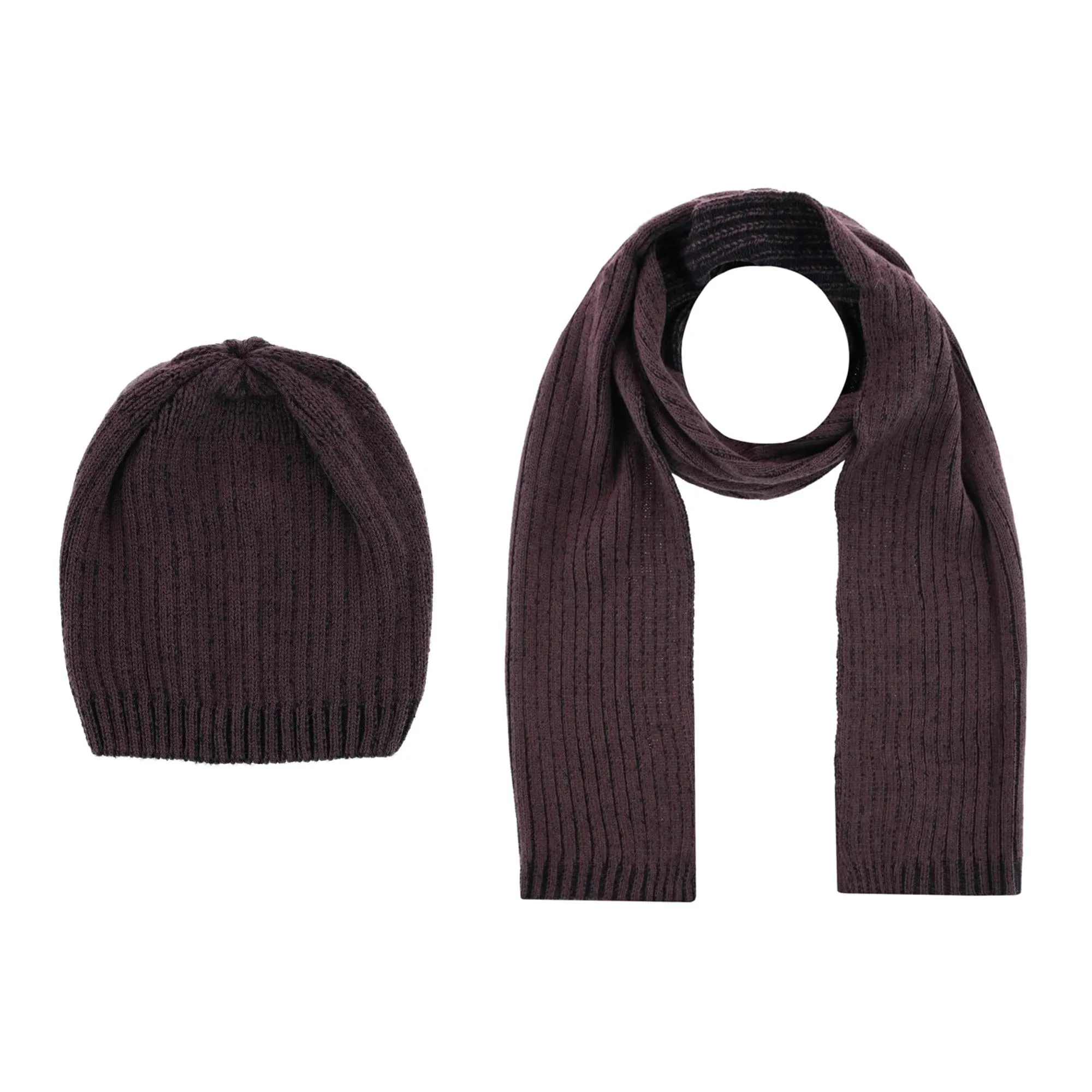 CTM® Men's Ribbed Knit Mixed Wool Beanie and Scarf Set