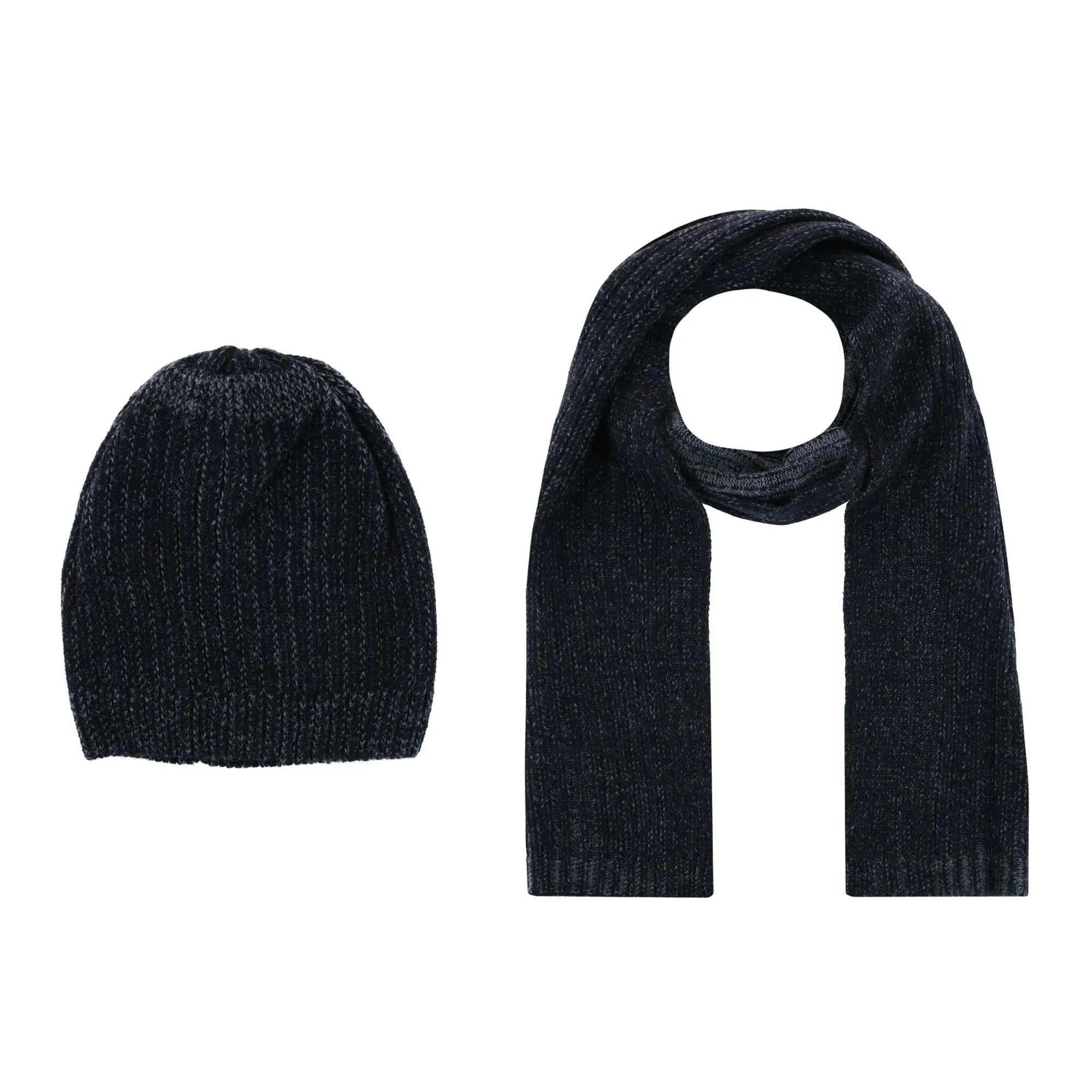 CTM® Men's Ribbed Knit Mixed Wool Beanie and Scarf Set