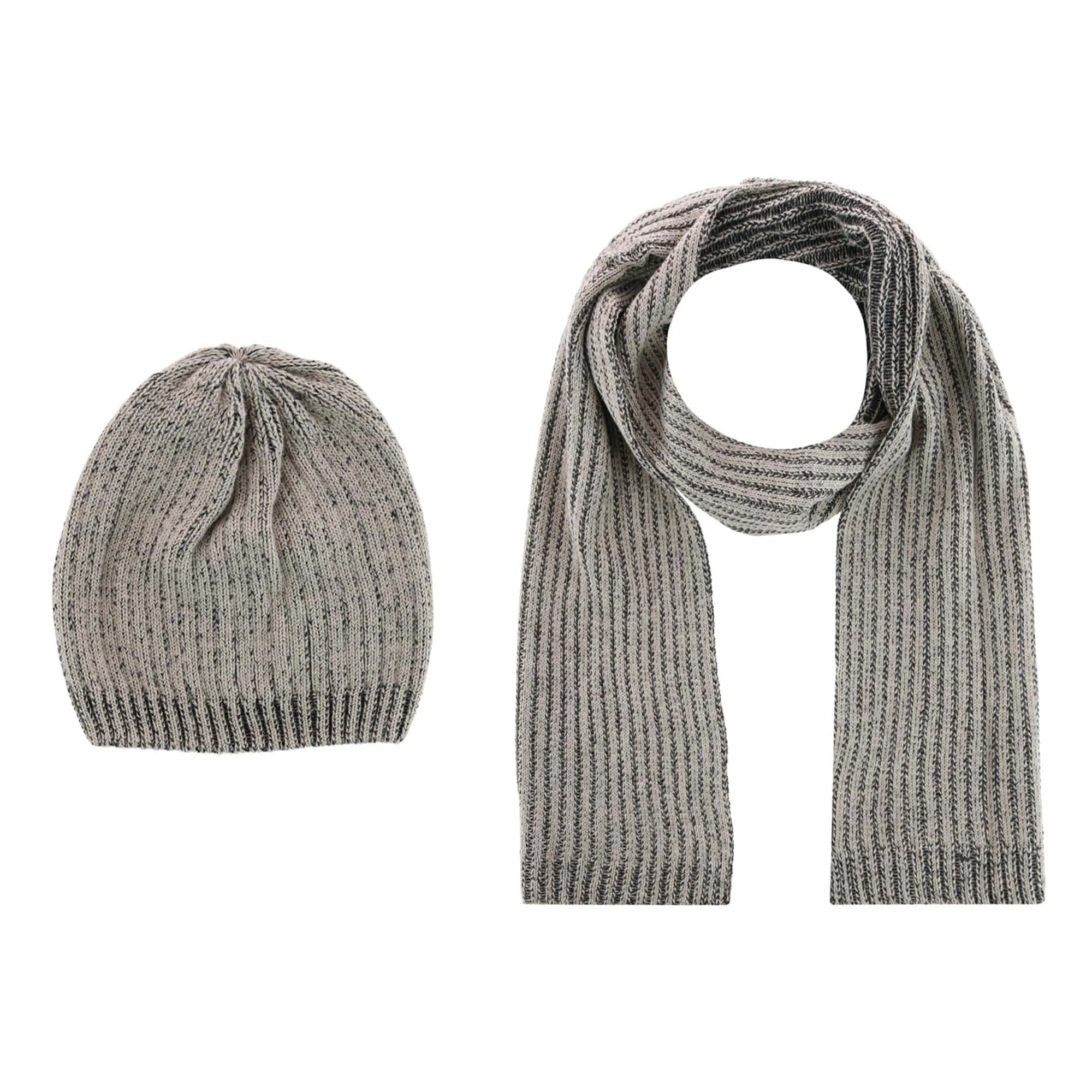 CTM® Men's Ribbed Knit Mixed Wool Beanie and Scarf Set