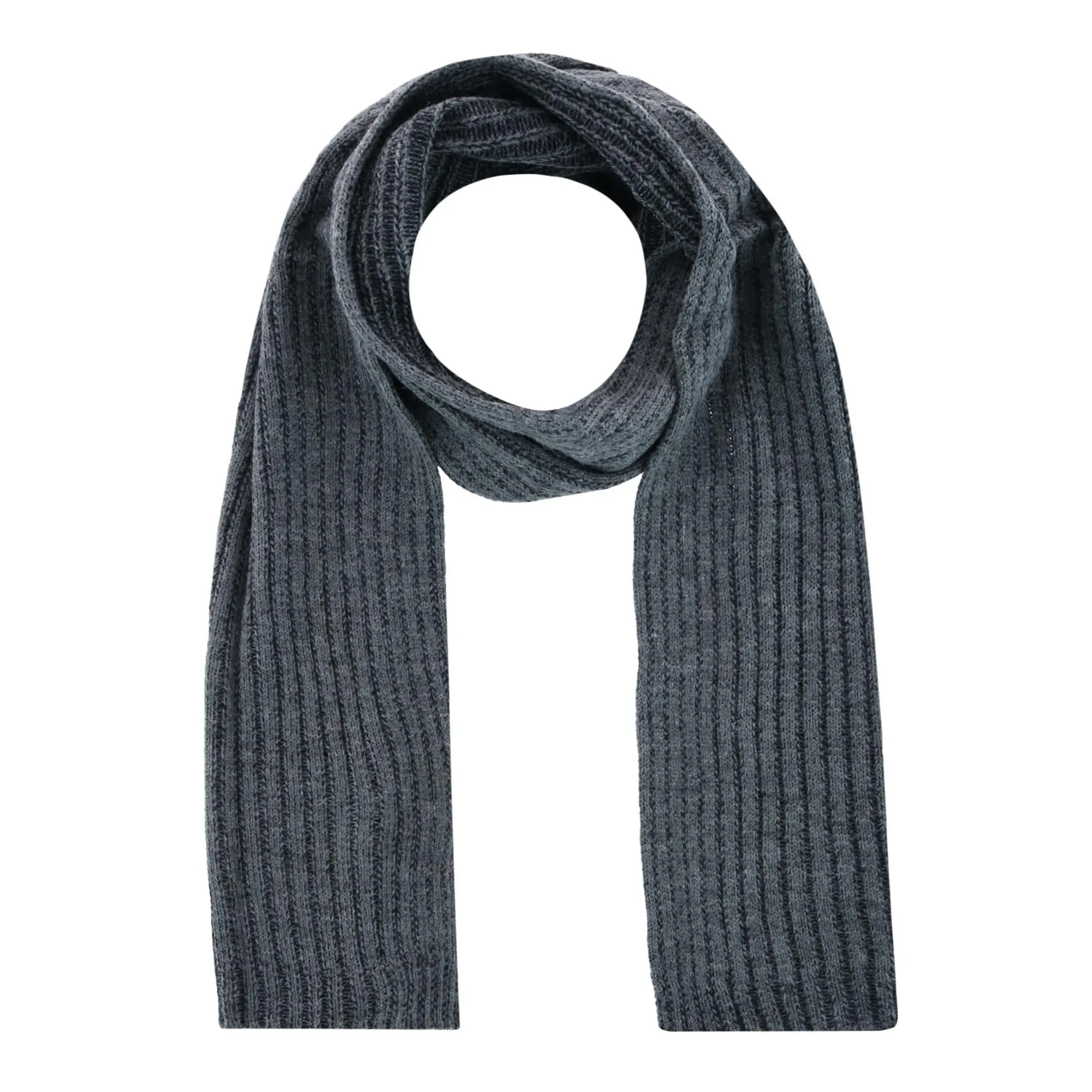 CTM® Men's Ribbed Knit Mixed Wool Beanie and Scarf Set