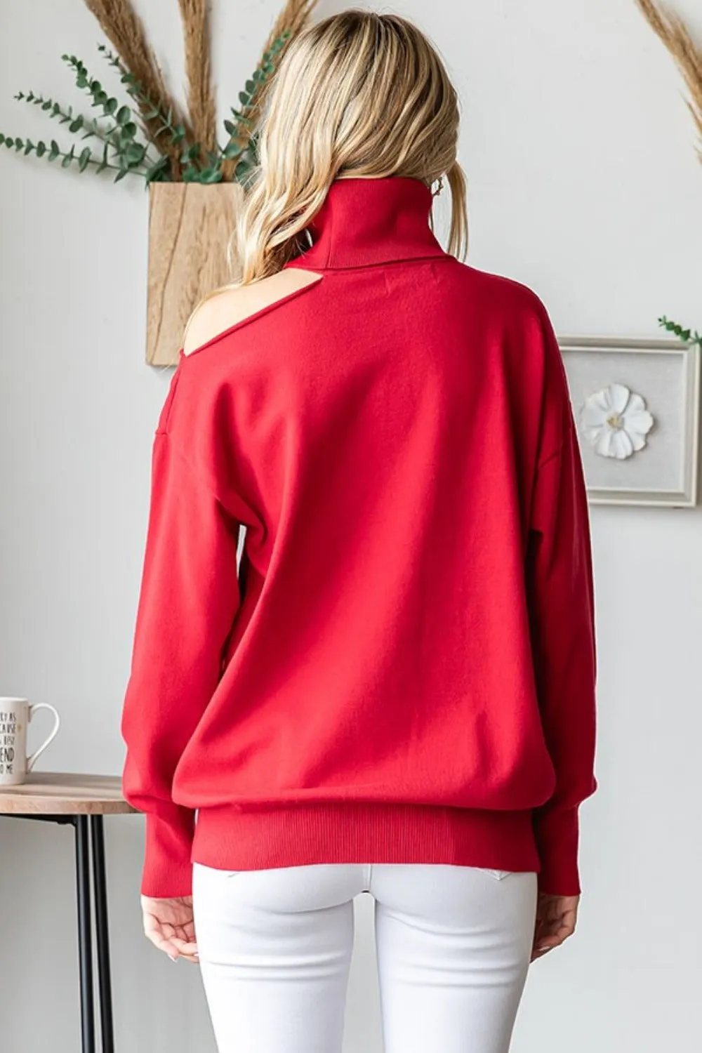 Cut Out Shoulder Turtleneck Sweater