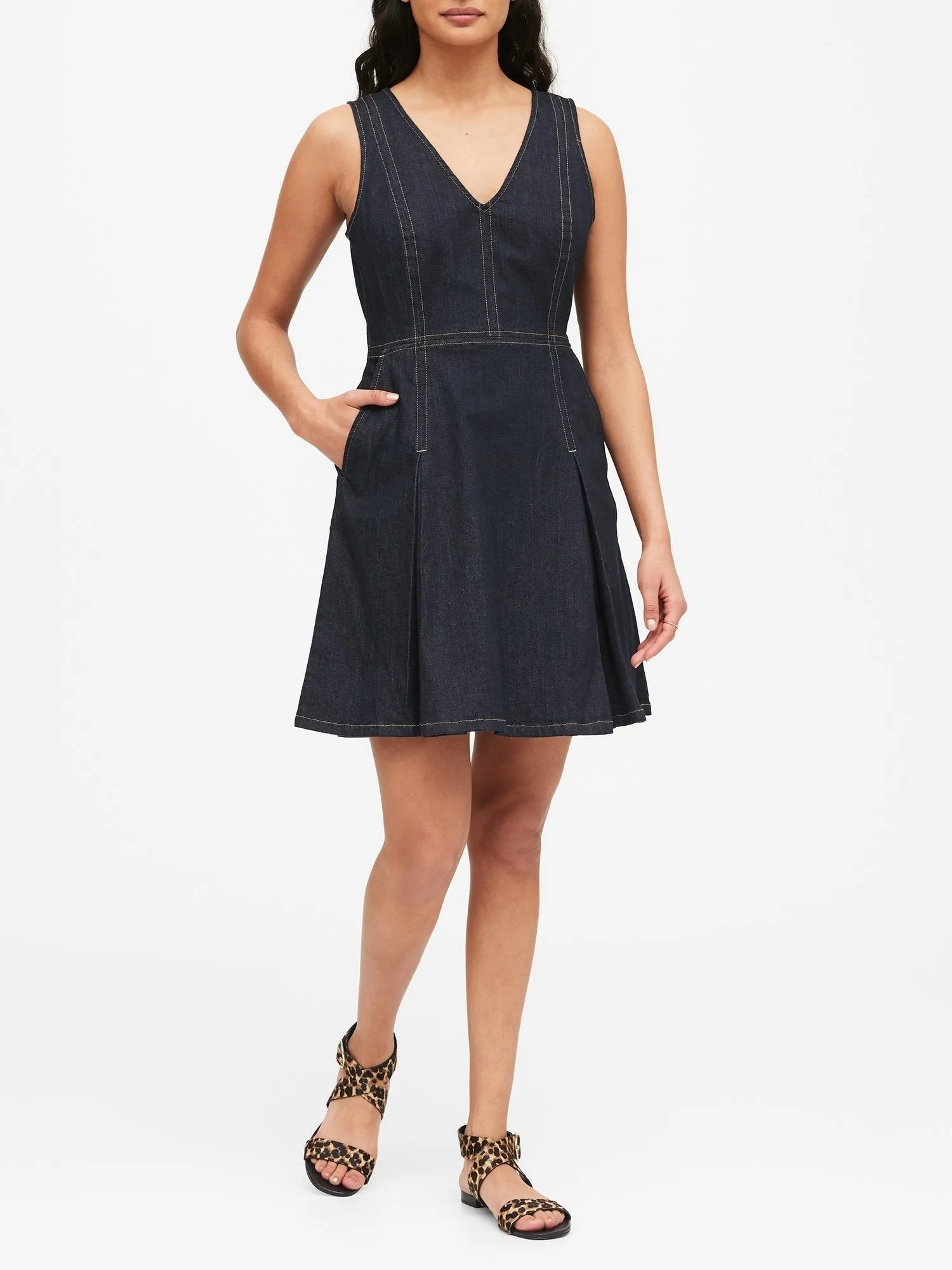 Denim Fit & Flare Dress in Indigo