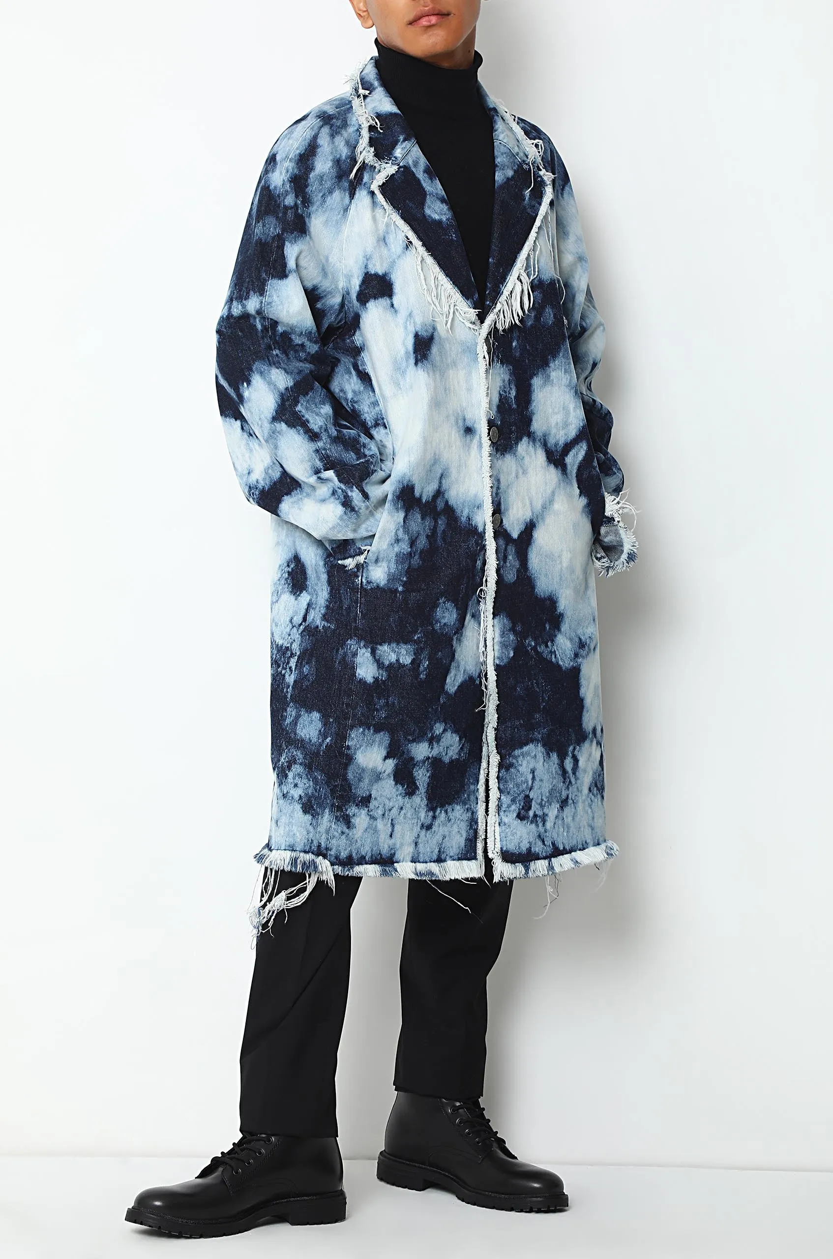 Denim Overcoat With Bleached Effect