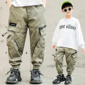 Drawstring Zipper Children's Casual Pants