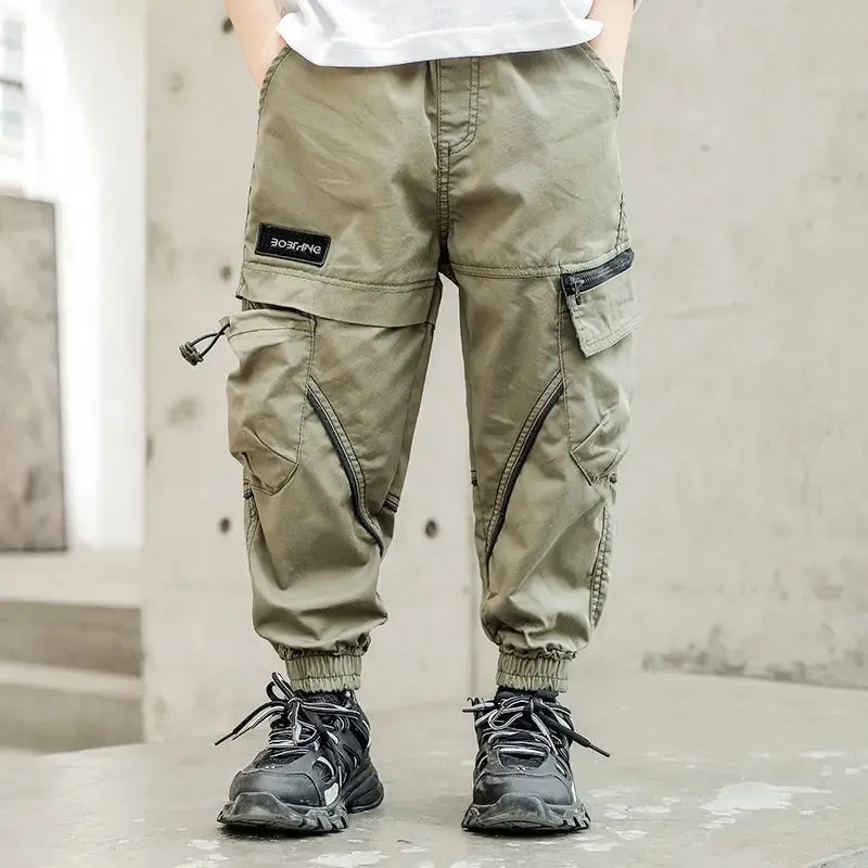 Drawstring Zipper Children's Casual Pants