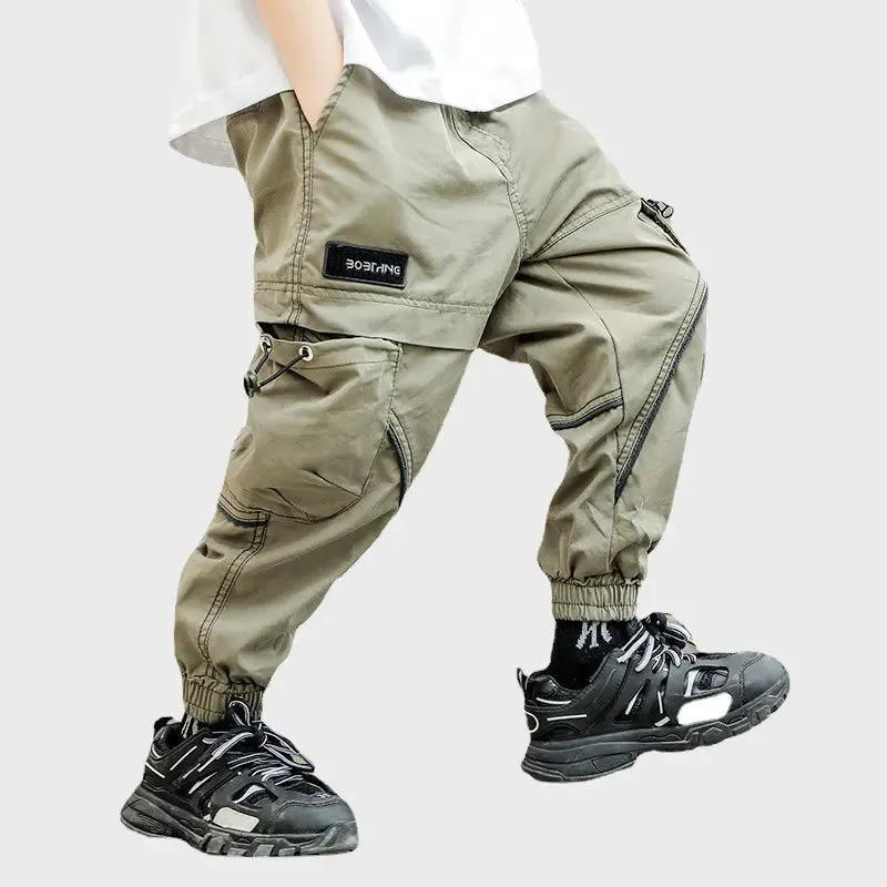 Drawstring Zipper Children's Casual Pants