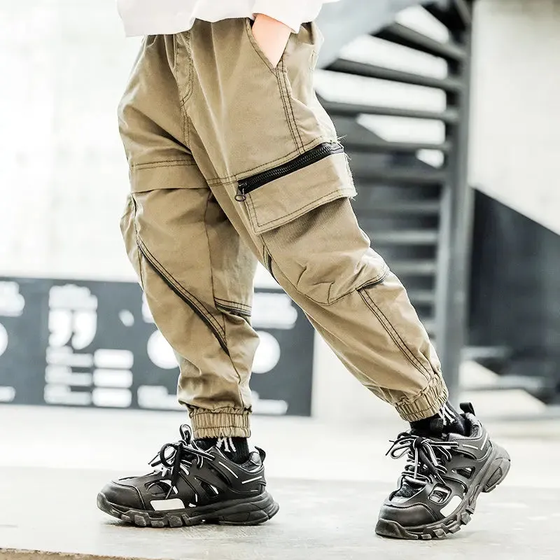 Drawstring Zipper Children's Casual Pants