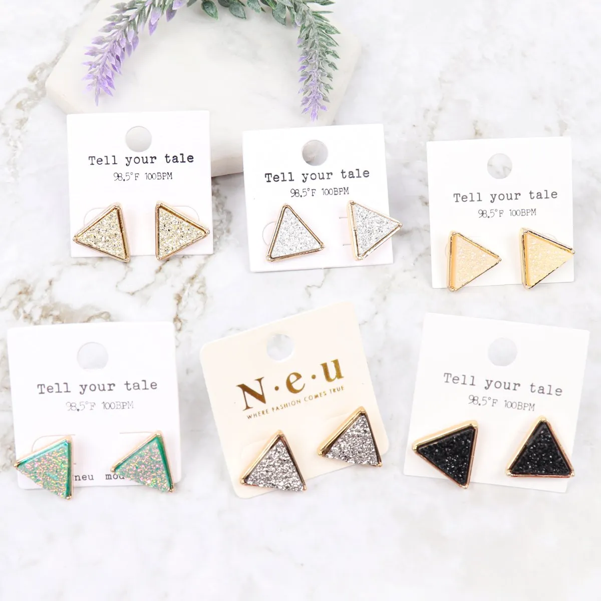 Druzy Triangle Post Earrings