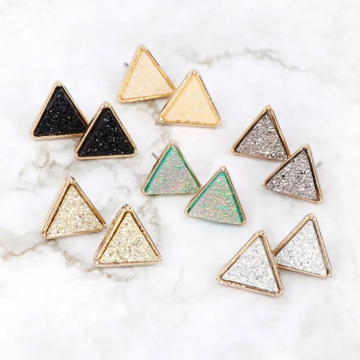 Druzy Triangle Post Earrings