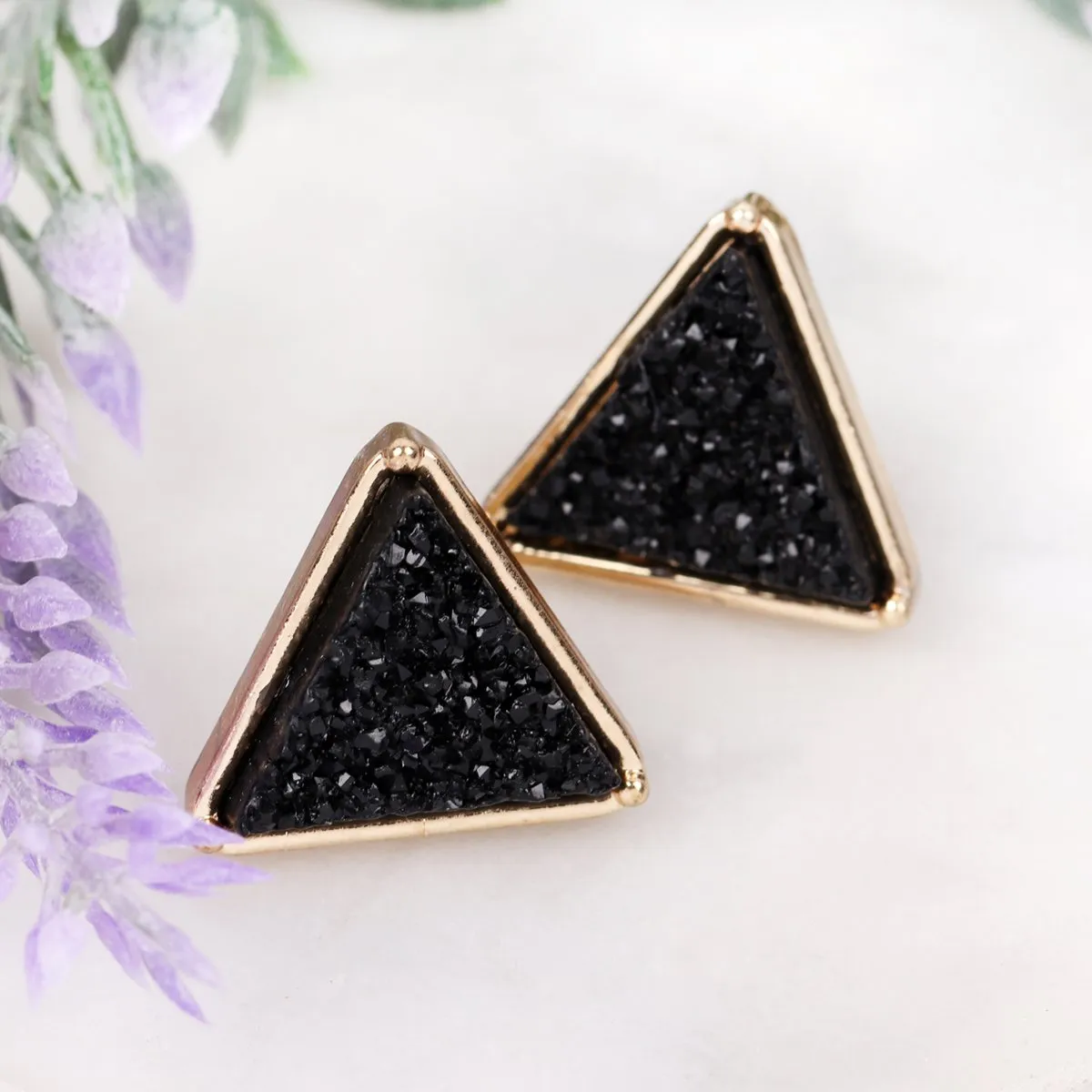 Druzy Triangle Post Earrings