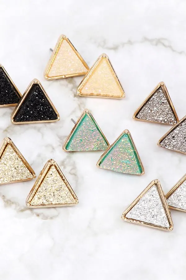 Druzy Triangle Post Earrings