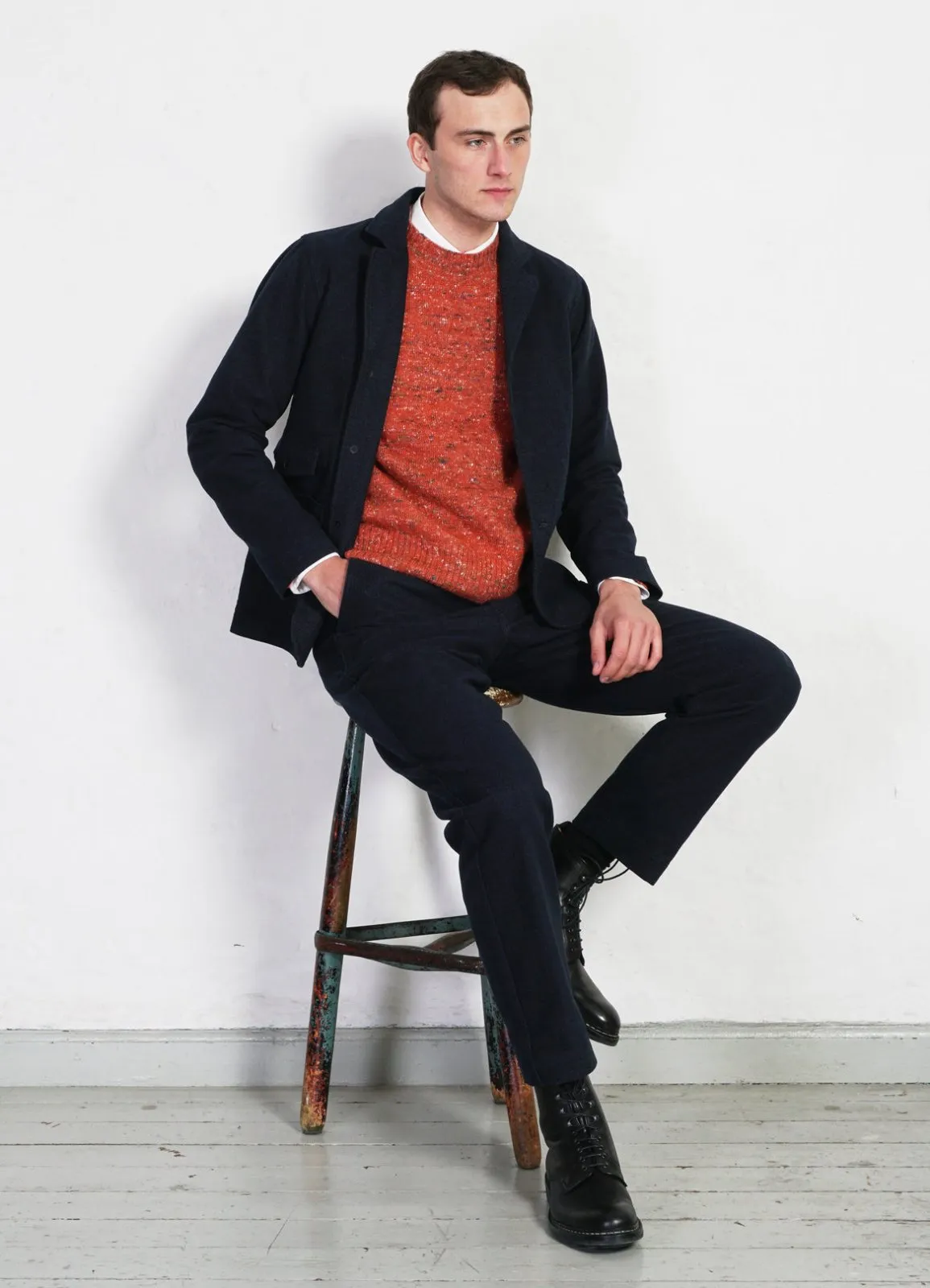 EIVIND | Crew Neck Rib Sweater | Donegal Coral