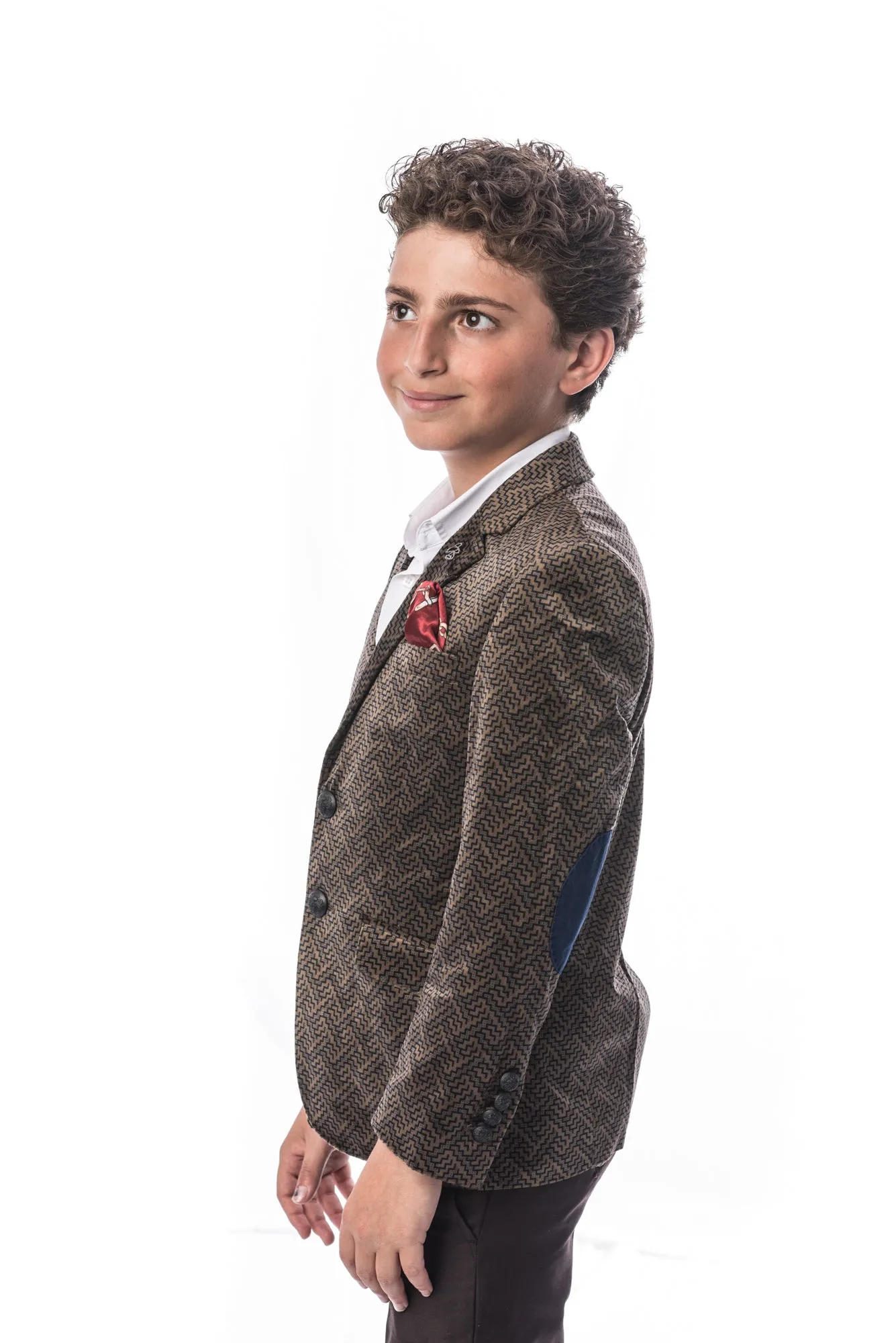 ELIE BALLEH Boys CAMEL Printed Velvet Blazer JACKET