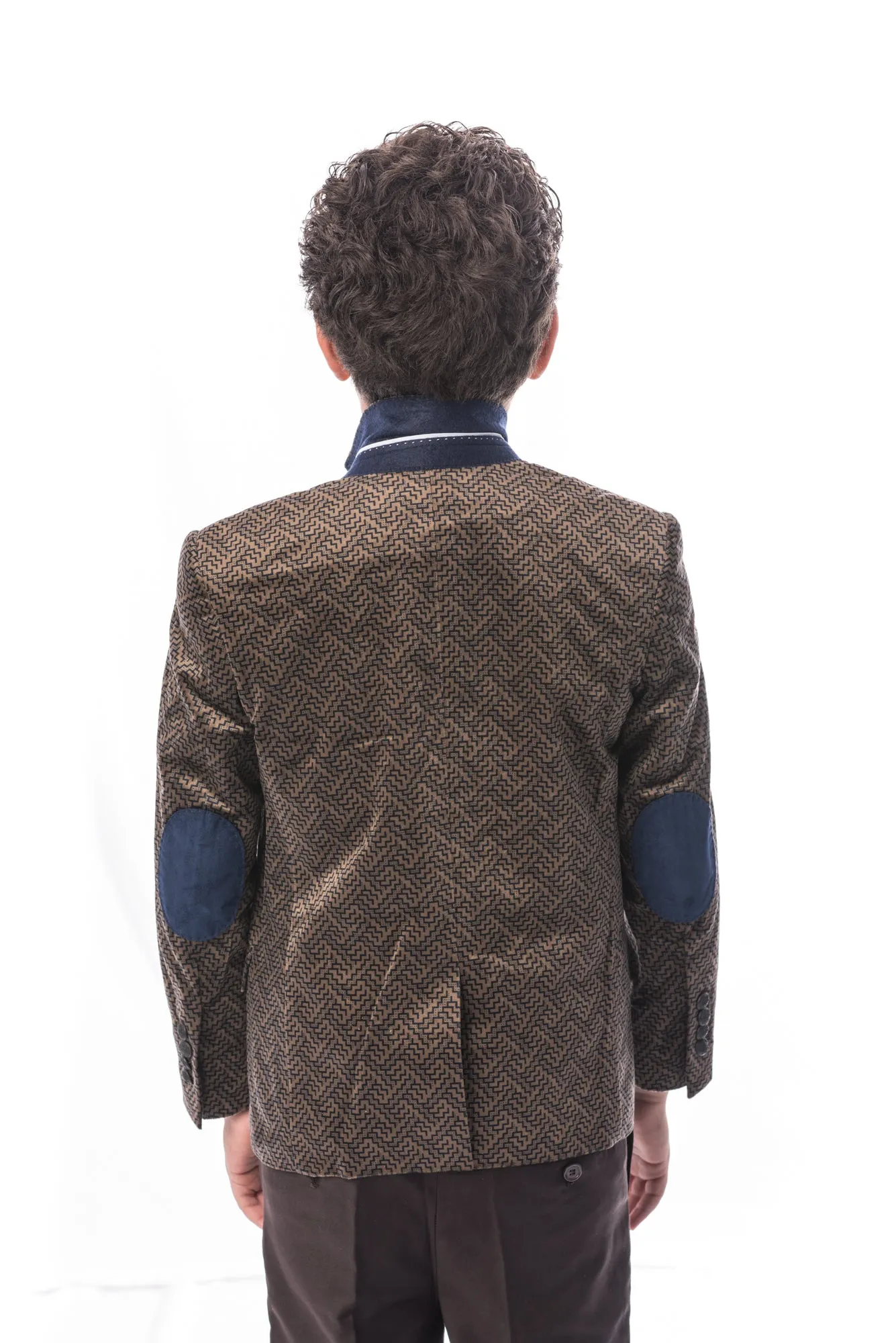 ELIE BALLEH Boys CAMEL Printed Velvet Blazer JACKET