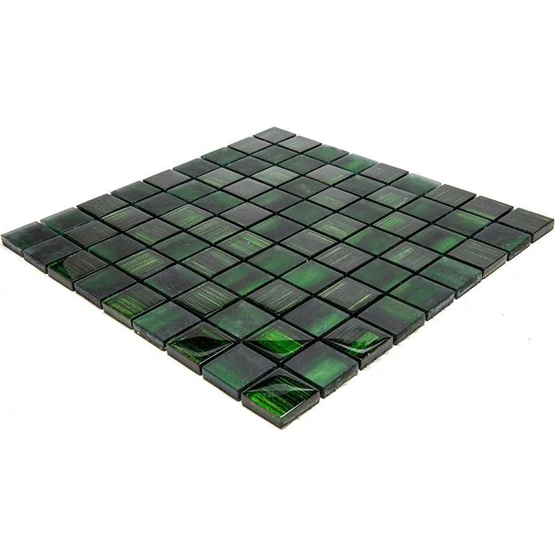 Emerald Green Foil And Frosted Square Mosaic Tile