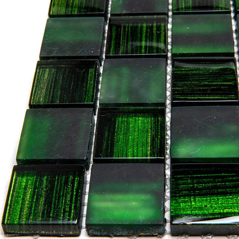 Emerald Green Foil And Frosted Square Mosaic Tile