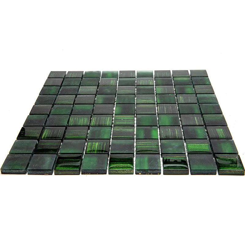 Emerald Green Foil And Frosted Square Mosaic Tile