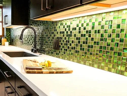 Emerald Green Foil And Frosted Square Mosaic Tile